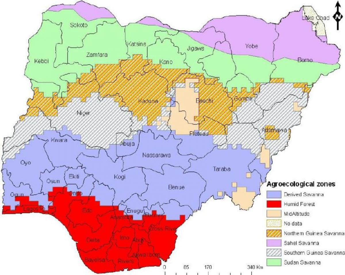 رسم نقشه نیجریه نشان دادن پوشش گیاهی مناطق
