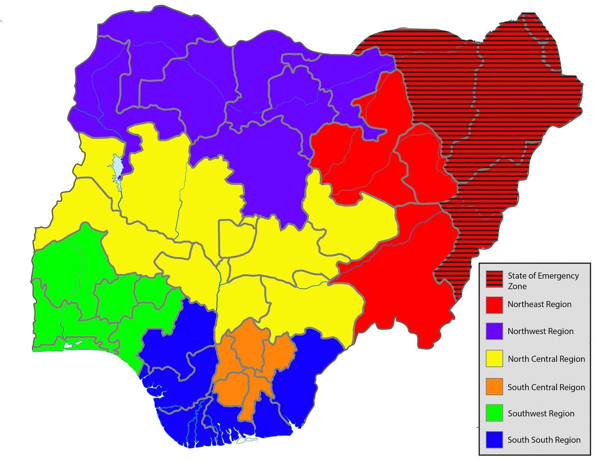 نقشه از نیجریه نشان دادن تمام متحده