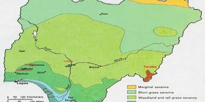 نقشه از نیجریه نشان دادن پوشش گیاهی